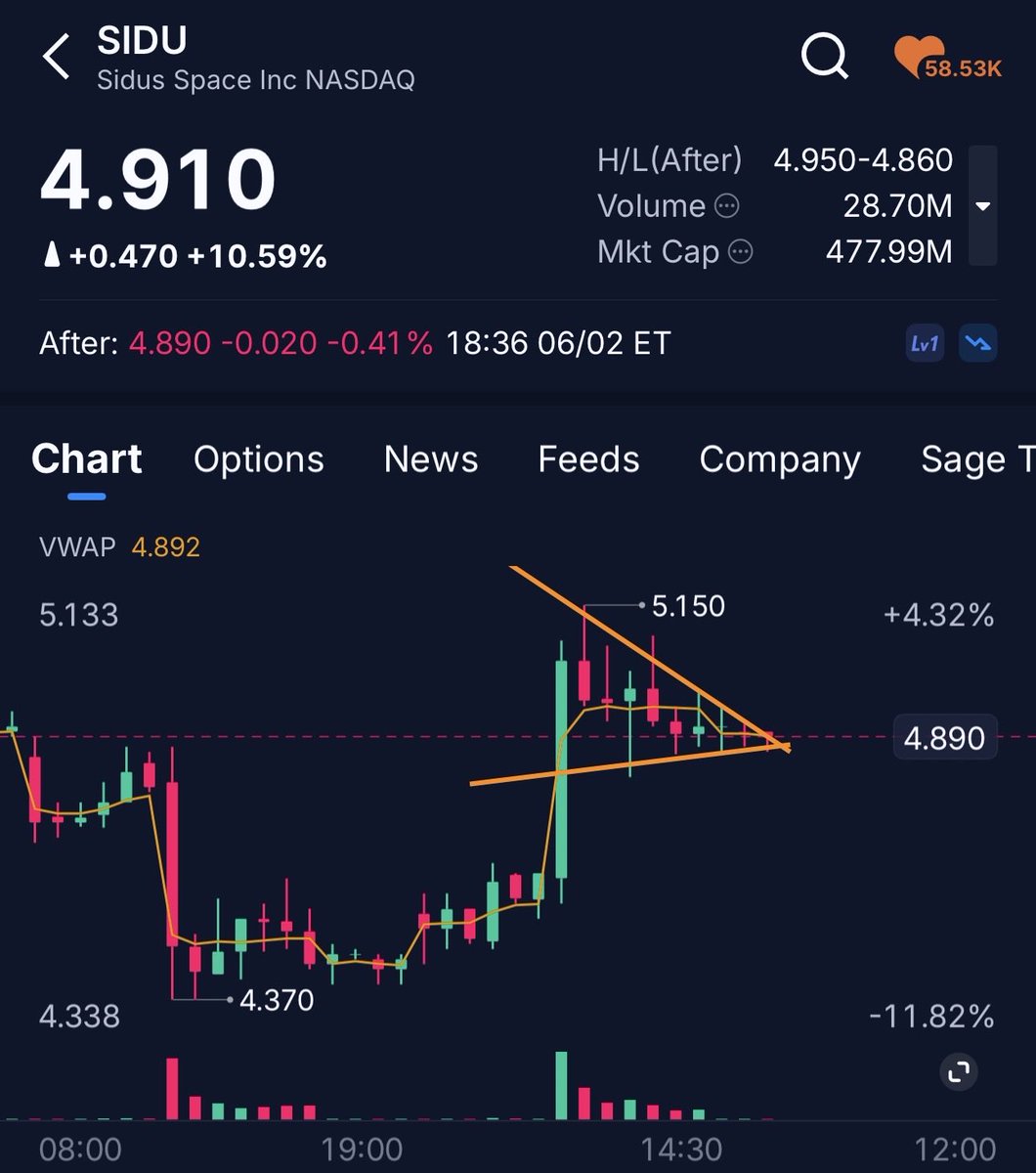 MavEquity's tweet photo. $SIDU looking good to me on the hourly. Love that bull flag let’s see what tomorrow brings… https://t.co/FRSOajN3CC