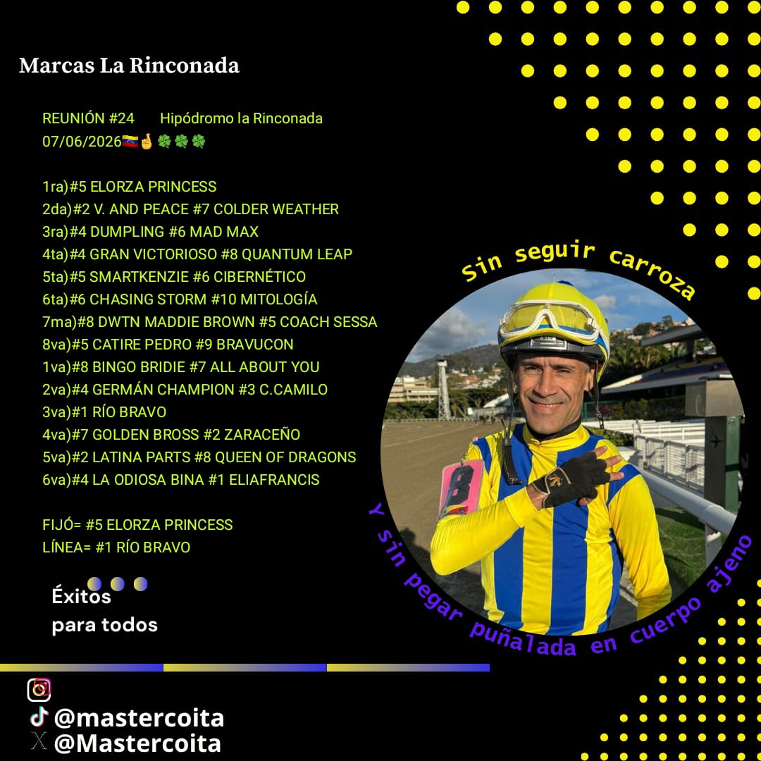 mastercoita's tweet photo. Llegó la reunión #24 con el atractivo del clásico Hipódromo la Rinconada, 🇻🇪 y Así me gustan a mí 🤞🍀🍀🍀... https://t.co/XXrAfudKtX