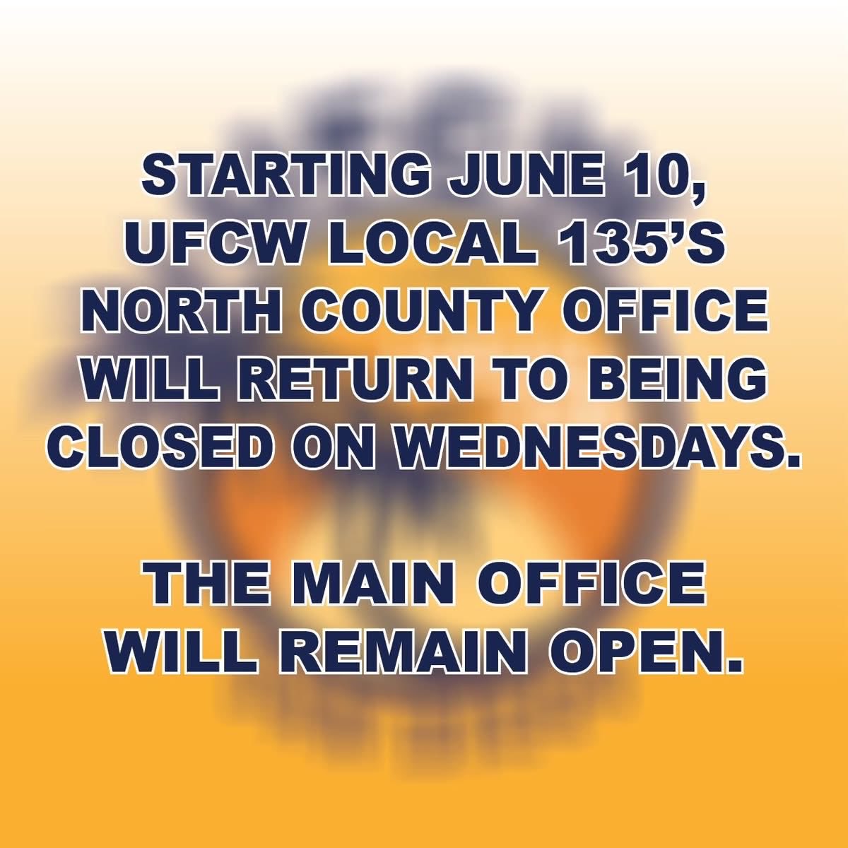 UFCW135's tweet photo. Beginning Wed, June 10, our North County office in San Marcos will return to its regular schedule and will once again be closed on Wed.

Thank you for your patience &amp; support. We're excited to begin serving members from our new home and continue moving our union into the future. https://t.co/x2ytkk6rgp