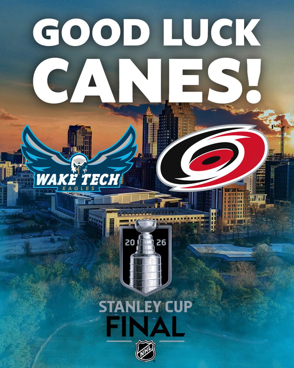 waketechsports's tweet photo. Wishing the @Canes the best of luck in the Stanley Cup Final! 🏒🦅 #SoundTheSiren https://t.co/FF6q208EgL