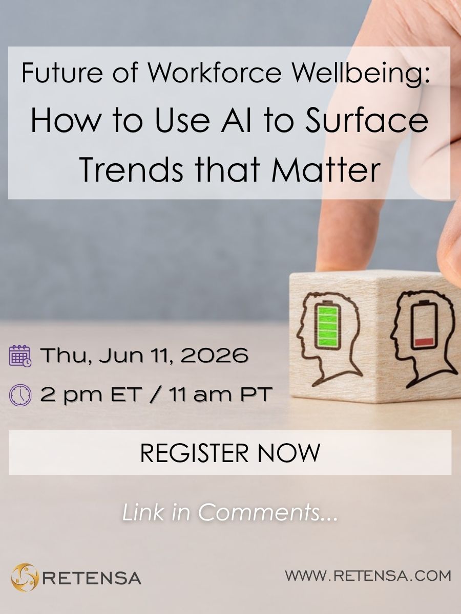 Retensa's tweet photo. Burnout drives 34% higher absenteeism. Most employers miss the early signals. AI surfaces them before they affect productivity and retention. Join the webcast on Jun 11 @ 2PM ET to learn how AI identifies burnout and wellbeing patterns. Link in comments. #WorkplaceMentalHealth https://t.co/APZwp1Qa2i