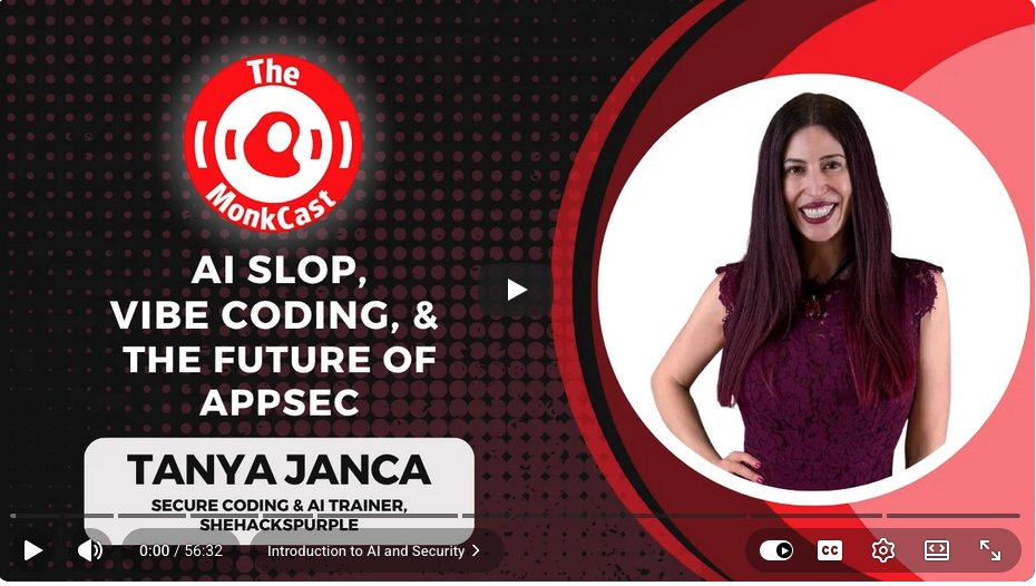 shehackspurple's tweet photo. I was on the RedMonk podcast with host Kate Holterhoff: AI Slop, Vibe Coding, &amp; the Future of AppSec. What an amazing conversation! 
Watch here, or listen on any podcast platform: https://t.co/ZzAbUTmEYc https://t.co/5crJfPtJtS