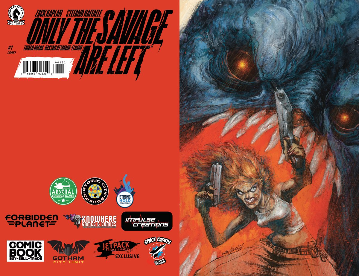 zackkaps's tweet photo. One more cover to hunt down, this special @WAYSHAK @DarkHorseComics ONLY THE SAVAGE ARE LEFT #1, in trade dress and virgin.

Avail only at Arsenal, Atomic City, Golden Apple, Stronghold, FP NYC, Knowhere, Impulse Creations, CBBST, Gotham City Limit, Jetpack and Space Cadets! https://t.co/OYBy3YHMli
