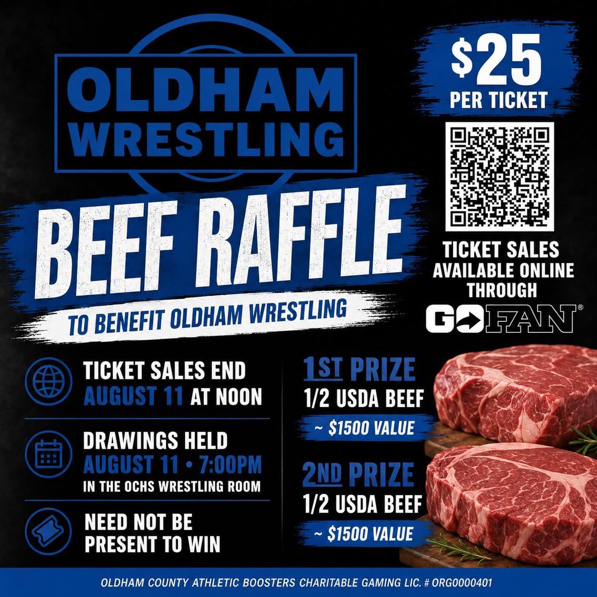 OCBoosters's tweet photo. A chance to fill your freezer AND support your back to back State Dual Championship wrestling team!💪🤼🥩 #beefitswhatsfordinner #TeamOldham #LetsWrestle https://t.co/asemDlTU5C