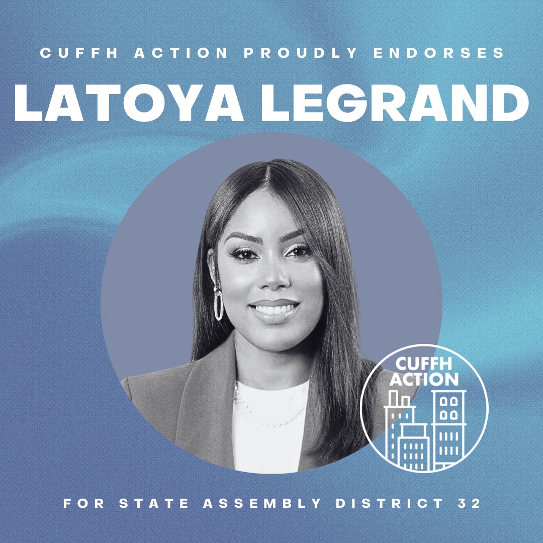 CuffhAction's tweet photo. We are proud to endorse Latoya LeGrand for Assembly District 32. Her background in education and community advocacy, as well as her deep ties to AD32, make her a strong candidate for the NY legislature and a strong representative of the new generation of leadership in SE Queens. https://t.co/y2fWTdATQw