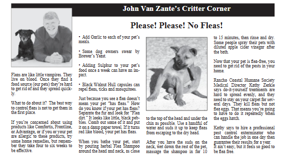 encdogguy's tweet photo. Summer brings fleas for pet owners! That's the Critter Corner in the latest issue of The Paper. A cover story about Cruisn' Grand. And Rancho Coastal Humane Society's pet of the week. Share this. The Paper is available worldwide. https://t.co/5E42RwQ41t https://t.co/3PIk9LWQ03