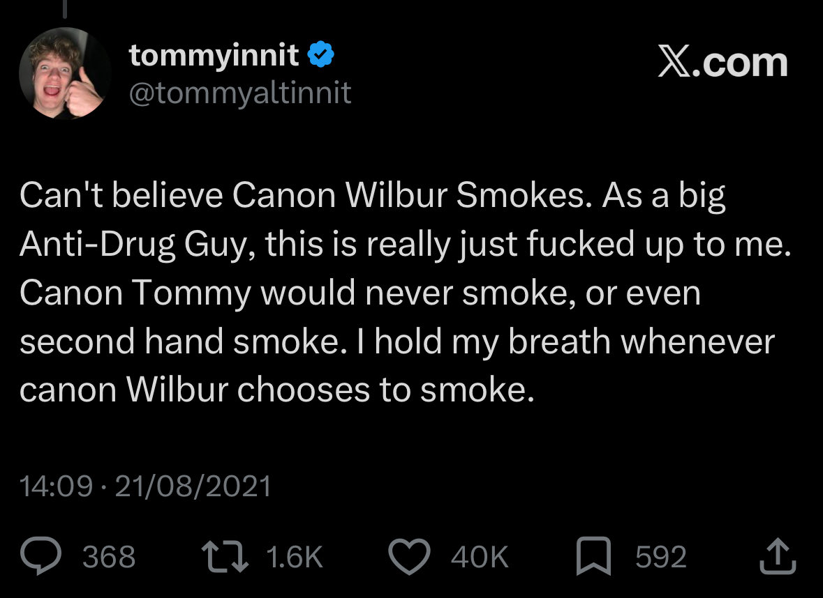 NoMadThings_'s tweet photo. I cant believe I almost forgot to save this tommyinnit tweet https://t.co/qtRsbGo4oz