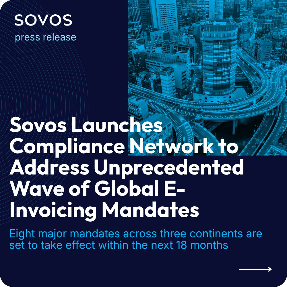 SovosCompliance's tweet photo. 🚨 A major shift in global e-invoicing is underway.

Over the next 18 months, eight new mandates will take effect across Europe, the Middle East, and APAC, each with different models, platforms, and requirements.

For multinational businesses, this isn’t a one-time project. It’s a permanent operating condition. Today, Sovos announced the Compliance Network — a global e-invoicing and CTC platform built to manage that complexity.

Learn more: https://t.co/tFtCgkdmHl

#eInvoicing #TaxCompliance #CTC #GlobalCompliance #VAT