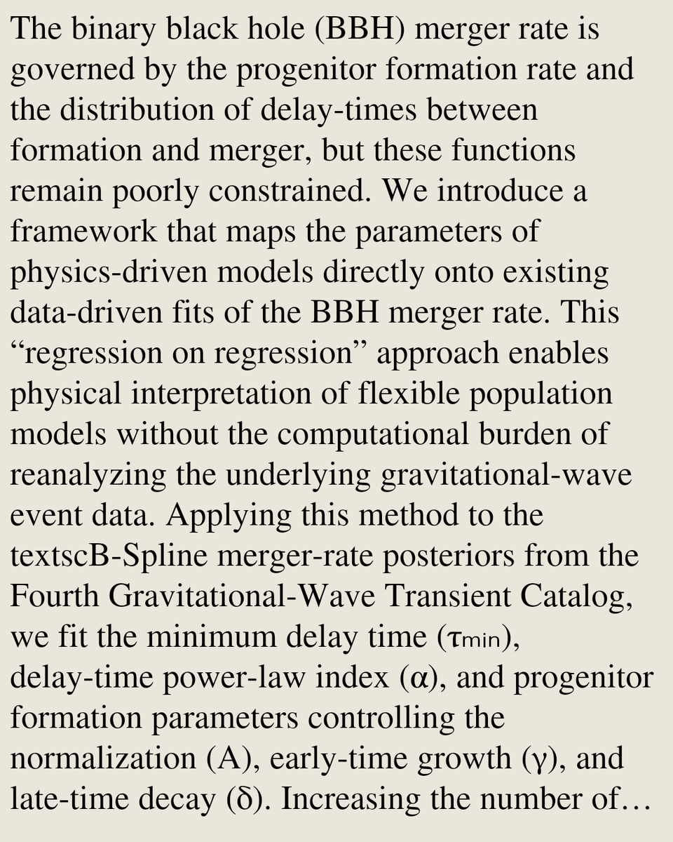 PRXI's tweet photo. Regression on Regression: Mapping Data-Driven Binary Black Hole Merger Rate Fits to Progenitor Histories

Emma Blanchet, Aryanna Schiebelbein-Zwack, Maya Fishbach
https://t.co/E9oouonL2N [𝚊𝚜𝚝𝚛𝚘-𝚙𝚑.𝙷𝙴 𝚊𝚜𝚝𝚛𝚘-𝚙𝚑.𝚂𝚁]
💬Submitted to PRD https://t.co/SdMbNpXDcR