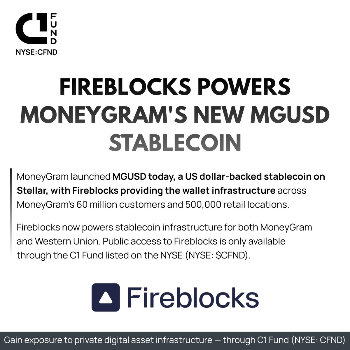 C1_Fund's tweet photo. Public market access to Fireblocks is only available through C1 Fund (NYSE: $CFND) https://t.co/PPebTN7Sb9