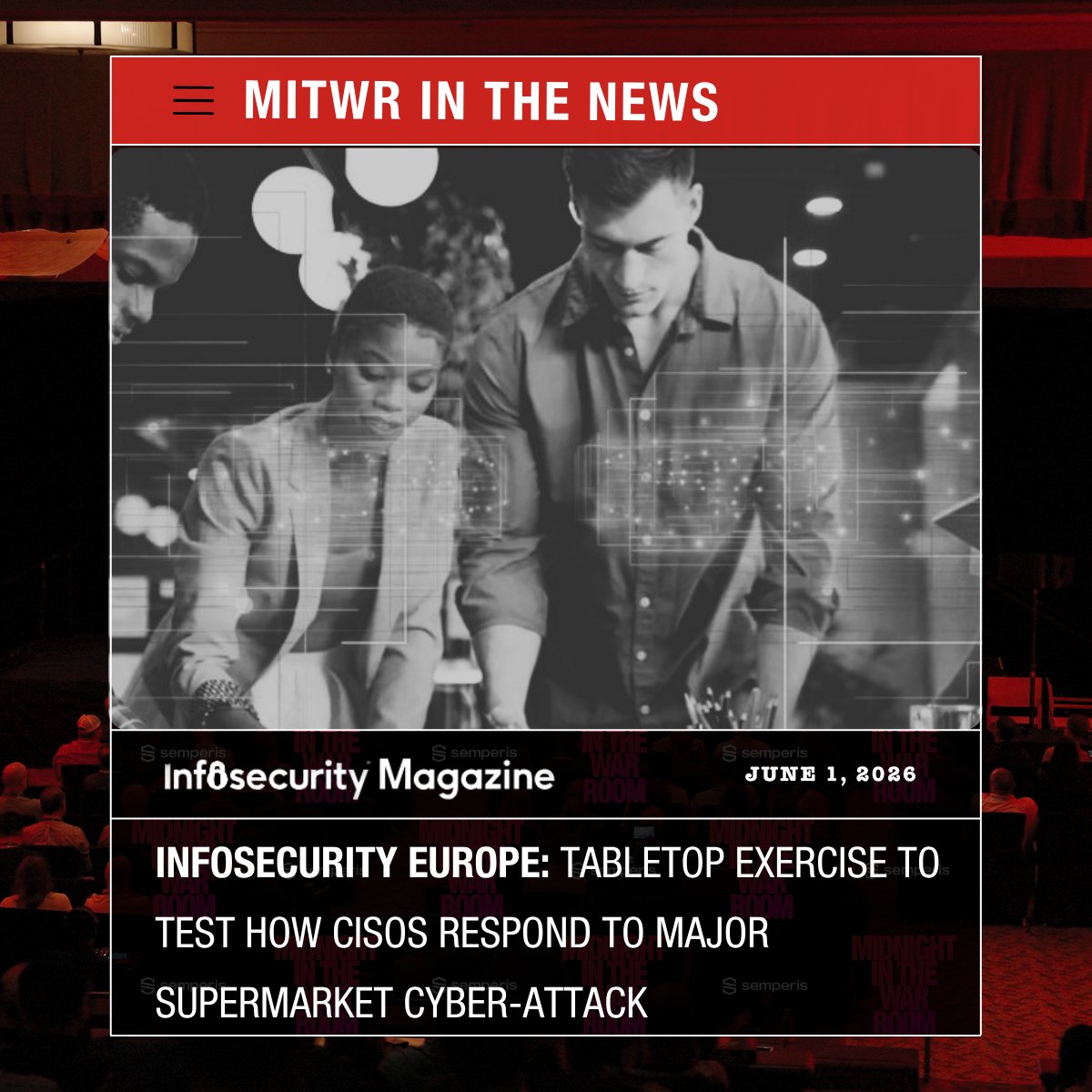 MidnightWarRoom's tweet photo. Retail is a top target for cybercriminals and tomorrow at #InfosecurityEurope, @Semperis is putting that reality to the test.
Enter the War Room: A 90-min red team vs. blue team tabletop inspired by real attacks on UK retailers.
Read more @infosecuritymag https://t.co/S4nJujfEQL https://t.co/16EdejGB4E