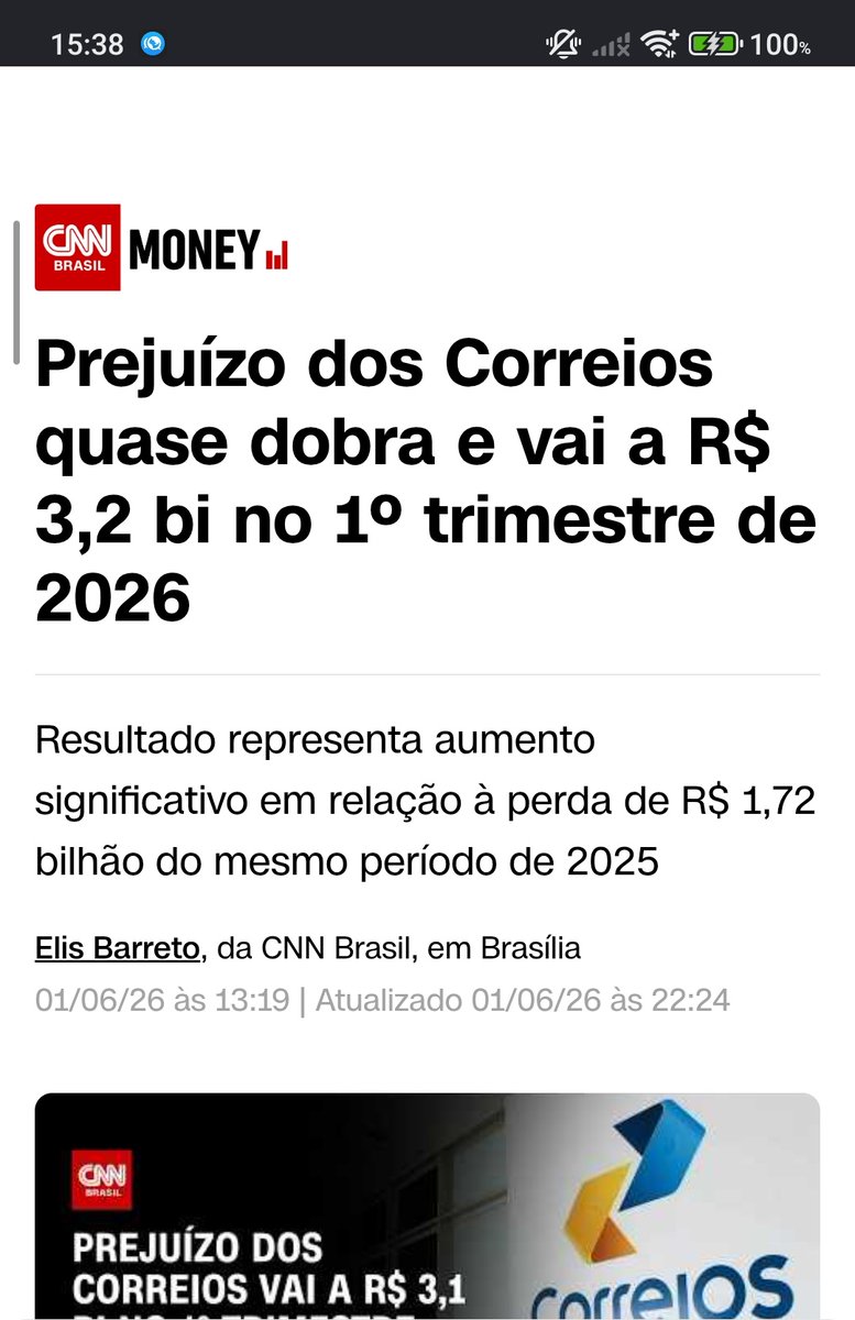 BrandoSoprano's tweet photo. @mandstu25 @NewsLiberdade Bela tentativa de passar pano no rombo dos correios. Essa notícia foi tirada da TV estatal do PT. https://t.co/0DO9W33zVS