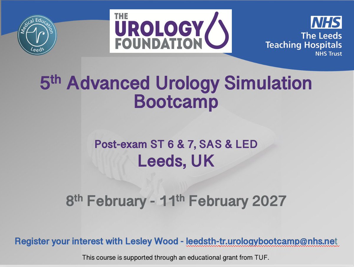 shekharbiyani's tweet photo. 📅 SAVE THE DATE! 📅
The 5th Advanced Urology Simulation Bootcamp 
🚀 Designed for post-exam ST 6 &amp; 7, SAS, and LED doctors. 🗓️ 8th-11th February 2027  
To register your interest, email: leedsth-tr.urologybootcamp@nhs.net. @TUF_tweets @BAUSurology @BSoT_UK https://t.co/PGx1SUU92P