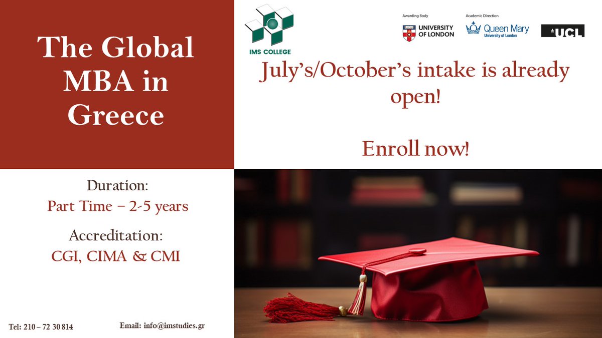 ims_college's tweet photo. Advance your career with the Global MBA from Queen Mary University of London, delivered in Greece through the recognised teaching centre of IMS College.  Now in Greece - IMS COLLEGE - call us for an appointment! https://t.co/B7KNl1IGlG