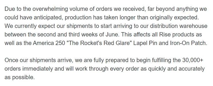 IT_Sundae's tweet photo. Assuming the order number is sequential from all orders that Nasa Exchange has ever taken, 30k is more than the orders they've ever had. Ever.

My order number for the little moonball was somewhere in the low 10k range. I made it within an hour of Rise being available. https://t.co/du7Ssffiyb
