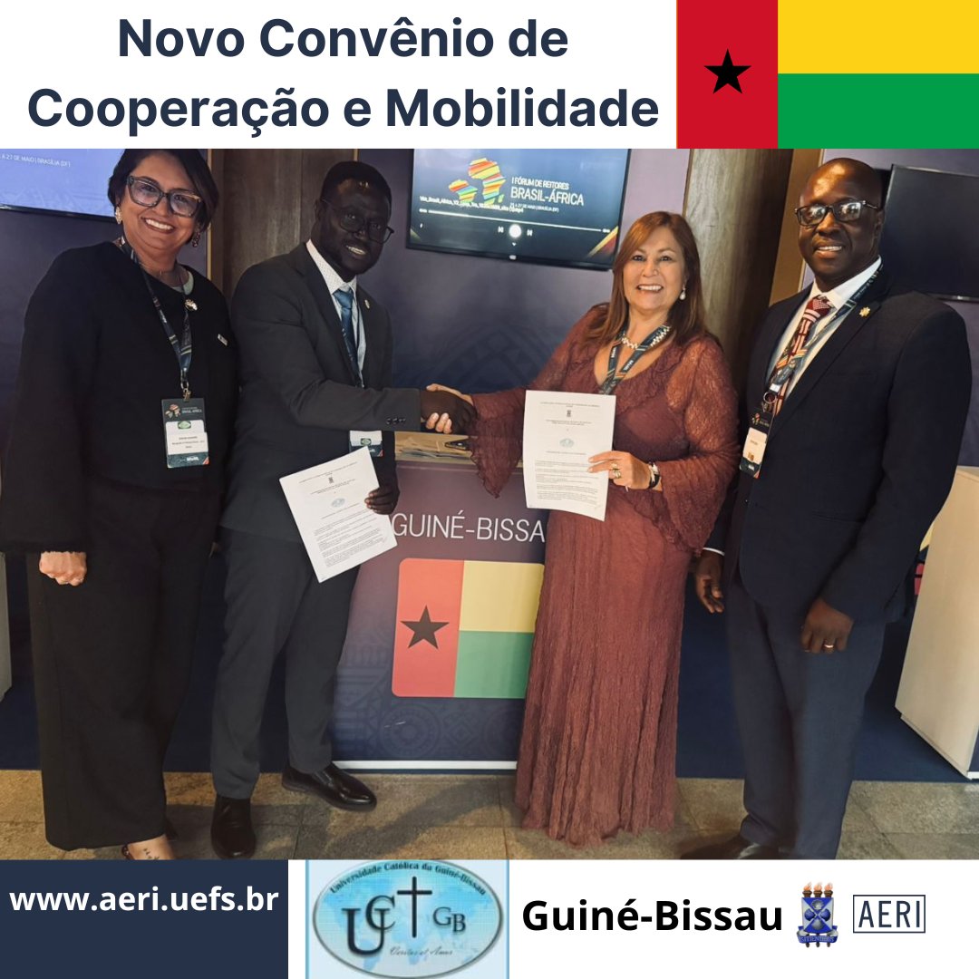 aeriuefs's tweet photo. Acordo sob articulação da Reitora da UEFS Amali Mussi, durante Fórum de Reitores Brasil-África em maio/2026.  Objetivos: 

#conveniointernacional #cooperaçãointernacional #novoconvênio #ucgb #guinebissau #uefs #uefsnomundo #uefspelomundo #uefsinternacional https://t.co/tldNXLcbTn