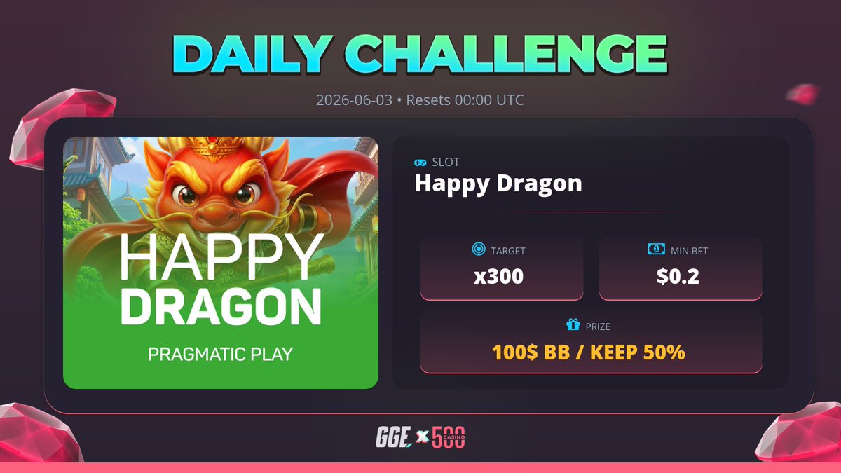 GGEUpdates's tweet photo. 🔥 New Daily Challenge

🎰 Slot: Happy Dragon
🎲 Min Bet: $0.2
🎯 Target: 300x
💵 Prize: 100$ Bonus Buy / Keep 50%
🔗 https://t.co/TcWnNHcxSe https://t.co/LSm60rvGkT
