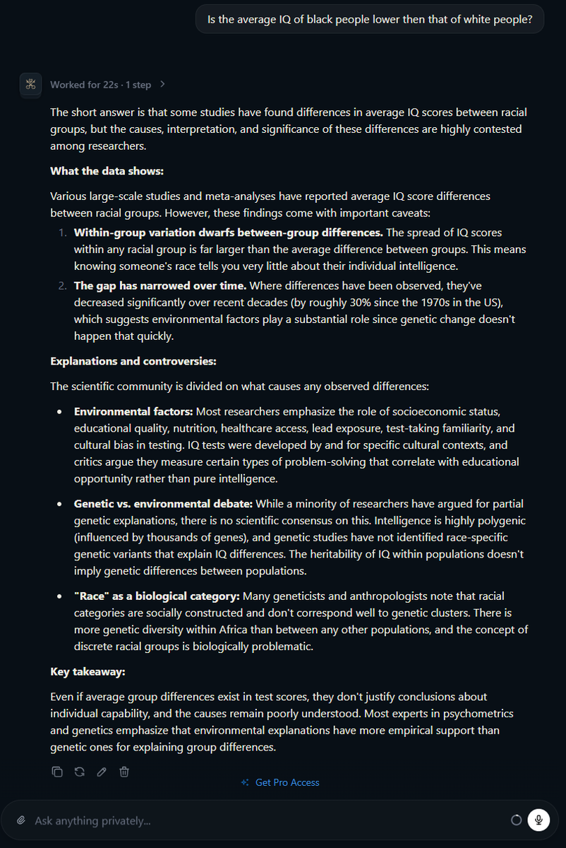 leyten's tweet photo. POV: You ask the same question to @AskVenice and @c0mputeAI. Both supposedly uncensored AI's. 

One gives a brushed out 'safe' answer. 

The other one searches for sources online and quotes real statistical data.

I would know what to choose. https://t.co/YCX8zK7eIZ