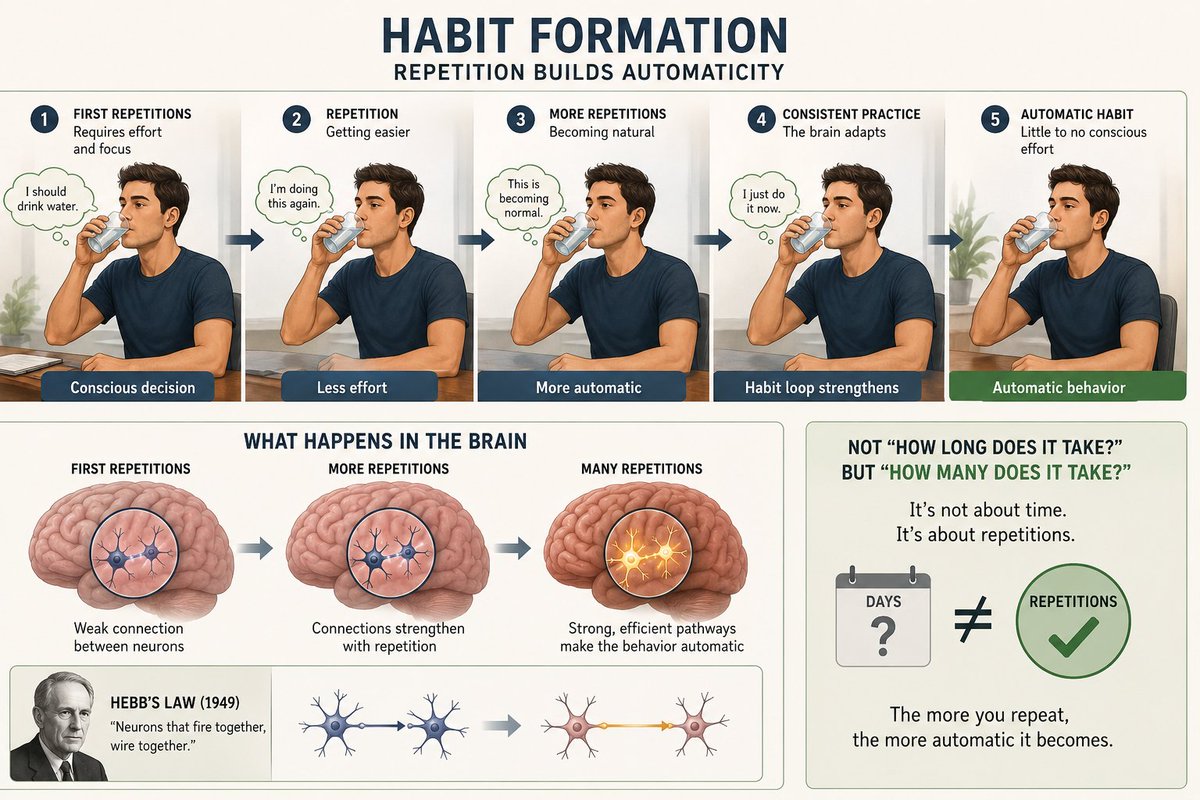 SriParvati's tweet photo. One of the most common questions I hear is, “How long does it take to build a new habit?” But what people really should be asking is, how many repetitions are required to make a habit automatic?
#atomichabit #jamesclear #atomichabits https://t.co/8ANtUReKmK