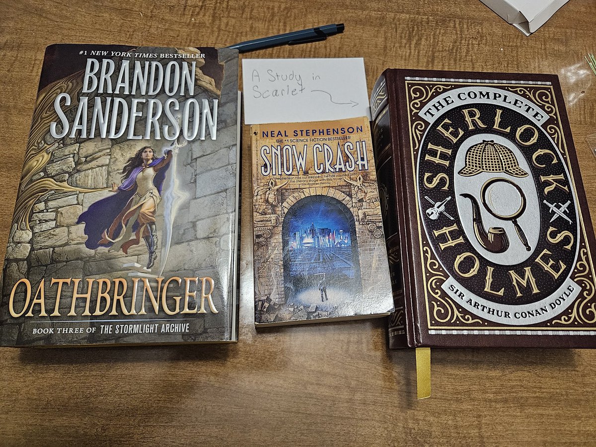 Allizard53's tweet photo. May's reading list was a bit shorter. Oathbringer was a great followup, with a gripping finale. Snow Crash has some of the most electric prose I've read in a long time. The first Holmes mystery was another fun read, and it's easy to see how an empire was built off of this story. https://t.co/r825Dm5xOy