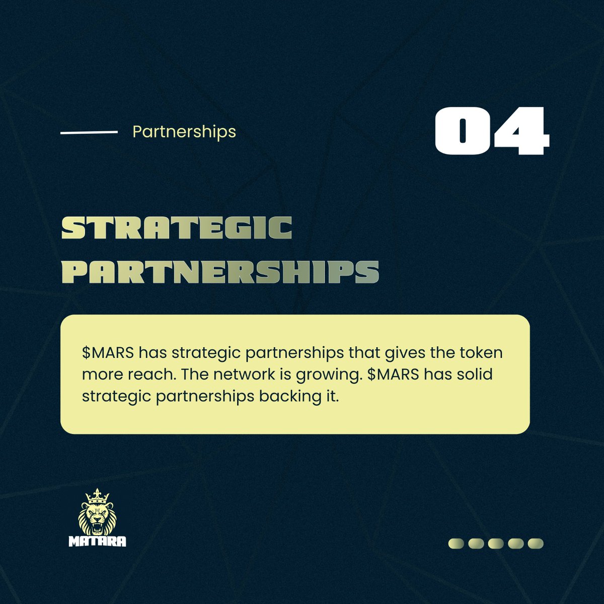 CaptainMatara's tweet photo. 4⃣ Matara has strategic partnerships across several ecosystems.

$DTG $TWD $PHT $YUKAN

More partnerships loading... https://t.co/B9C5fyqhWH