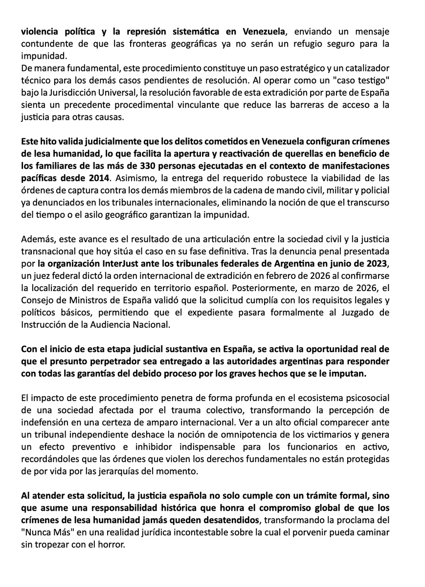 _CEPAZ's tweet photo. Organizaciones de sociedad civil exhortamos a autoridades de España a tramitar la extradición a Argentina del excoronel de la Guardia Nacional, Ephraín Verdú Torrelles, honrando el compromiso de que los crímenes de lesa humanidad no queden desatendidos

https://t.co/Ph8OI3ZoBy https://t.co/bHR4TY6IDf