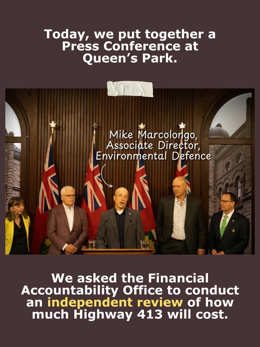 envirodefence's tweet photo. This morning, Opposition Party members joined Environmental Defence in requesting that taxpayers not be left in the dark for what is expected to be the province’s costliest mega-highway. Read our full media release: https://t.co/kWU3YjOAef https://t.co/uJpMOxsFwF