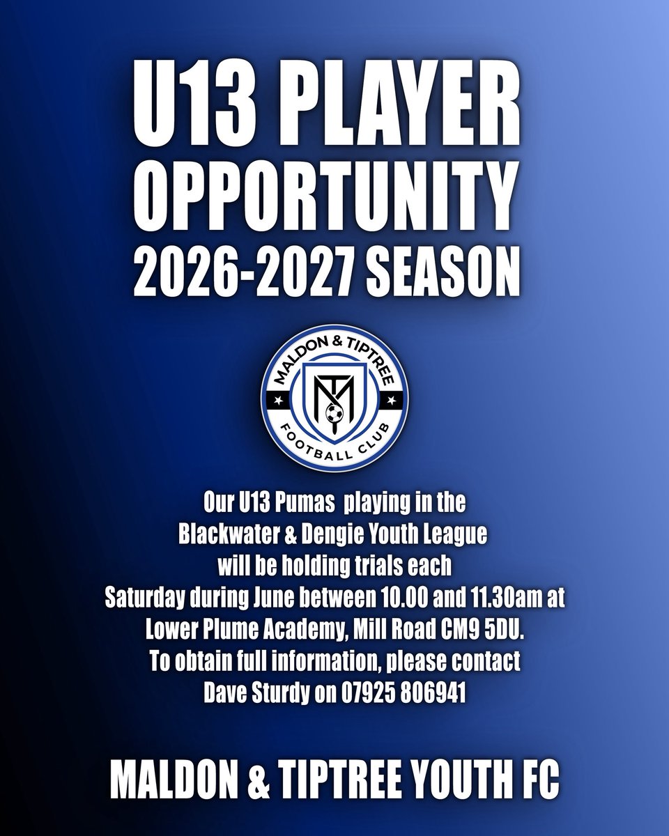 officialmtyfc's tweet photo. We have two U13 teams looking for additional players for the 2026-27 season. https://t.co/q5JVCPQ5Be