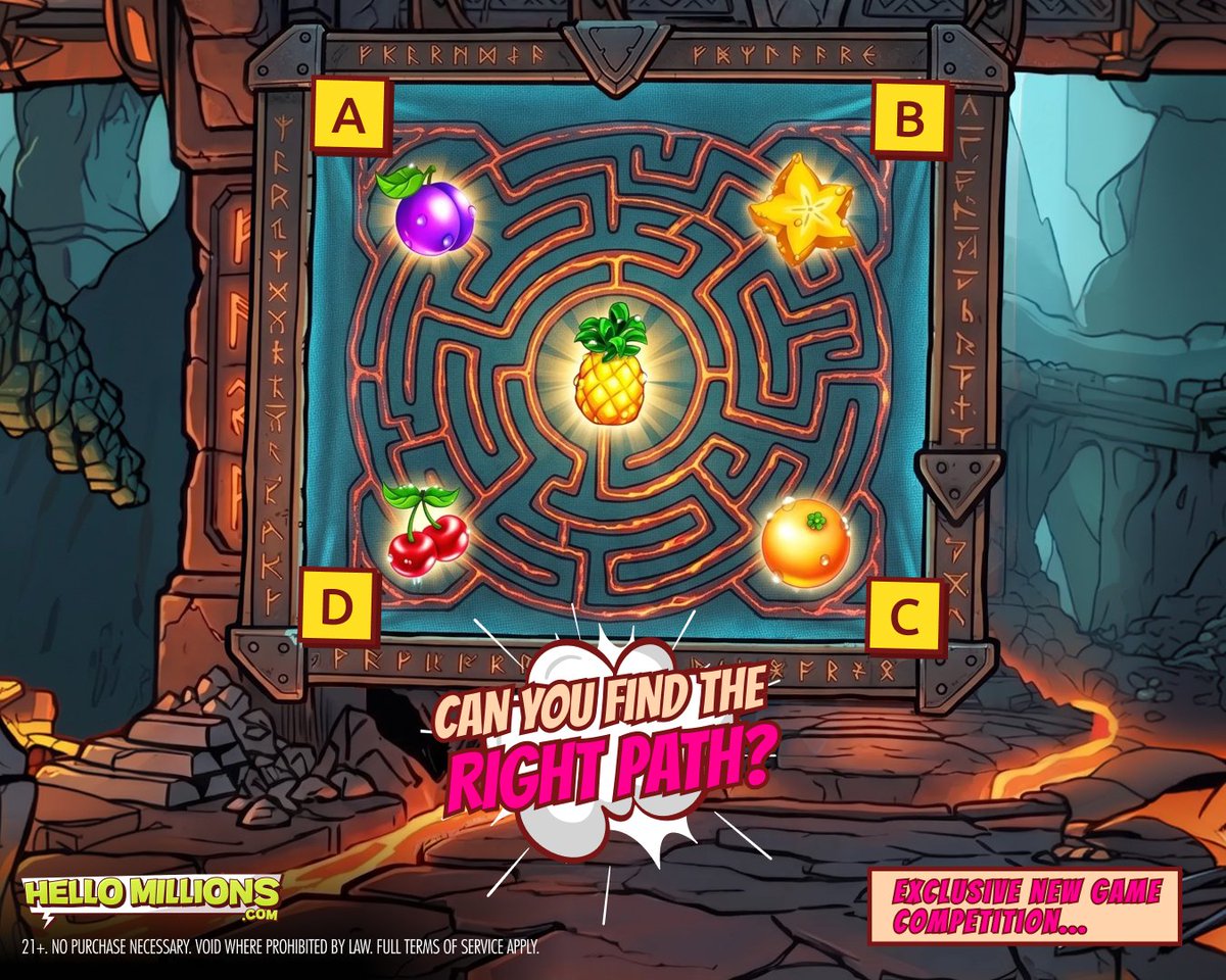 OhHelloMillions's tweet photo. Heroes, this maze is trickier than it looks. 👀

Only ONE path leads to the pineapple! 🍍

Can you find the correct route through Shake The Coin Tree II?

Comment your answer + #HelloCompetition. 💬

Be 1 of 10 to WIN GC 40,000 + FREE SC 20! 🎁

Ends June 2, 11:59PM PT.

Hello Fun. Hello Wins. #HelloMillions. 💎

Play Now! LINK IN BIO! 📲
