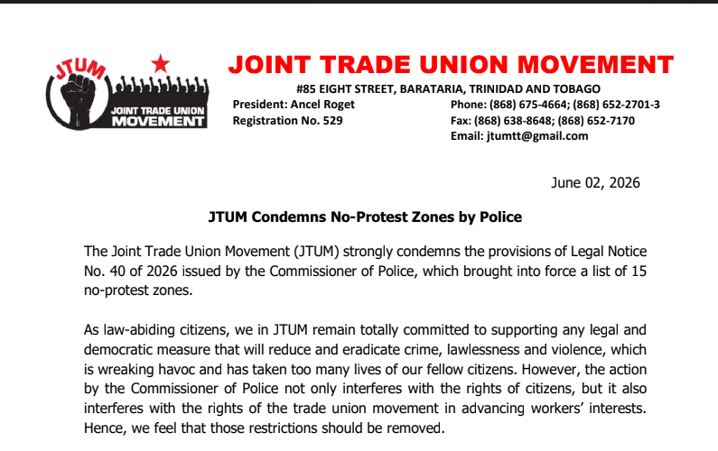 KejanHaynes's tweet photo. The 11 trade unions said while they were part of JTUM it wasn't a JTUM press conference. Ancel Roget, president of JTUM / OWTU was absent from the press conference. A couple hours later this press release signed by Ozzi Warwick was sent out. https://t.co/EC4wGb2a20