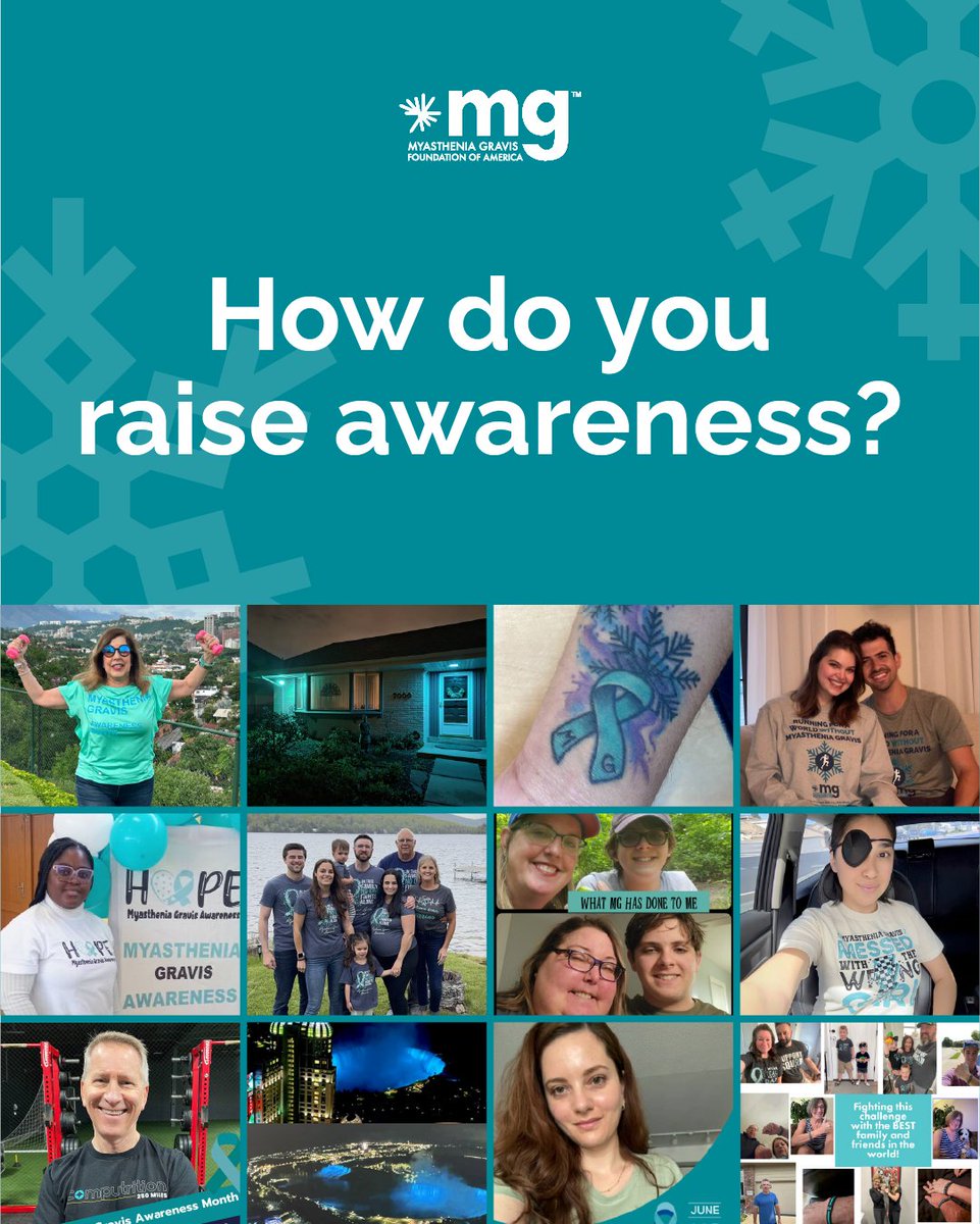 MyastheniaOrg's tweet photo. Share how you are raising awareness this June! Post a photo of you and your crew in your teal gear, at your fundraiser, or otherwise telling the world about myasthenia gravis. https://t.co/BCJpCPHMKf https://t.co/cs8ldDRgyj