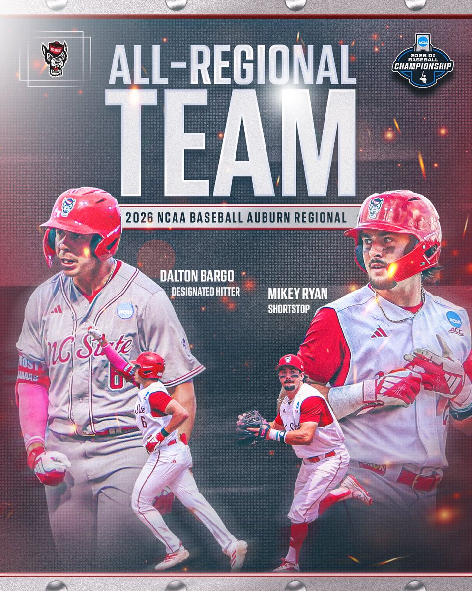 NCStateBaseball's tweet photo. A couple of All-Regional honors for our guys, @dbargo09 and @michaelryan2005! https://t.co/L7CpT96F2H