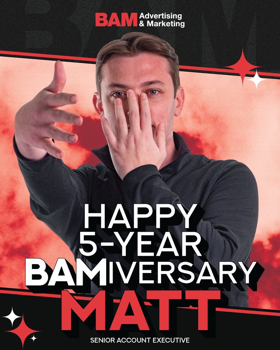 BAMadvertising's tweet photo. Three cheers for Matt for 5 great years at BAM! Here's to many more! https://t.co/w7jH7n2qqi