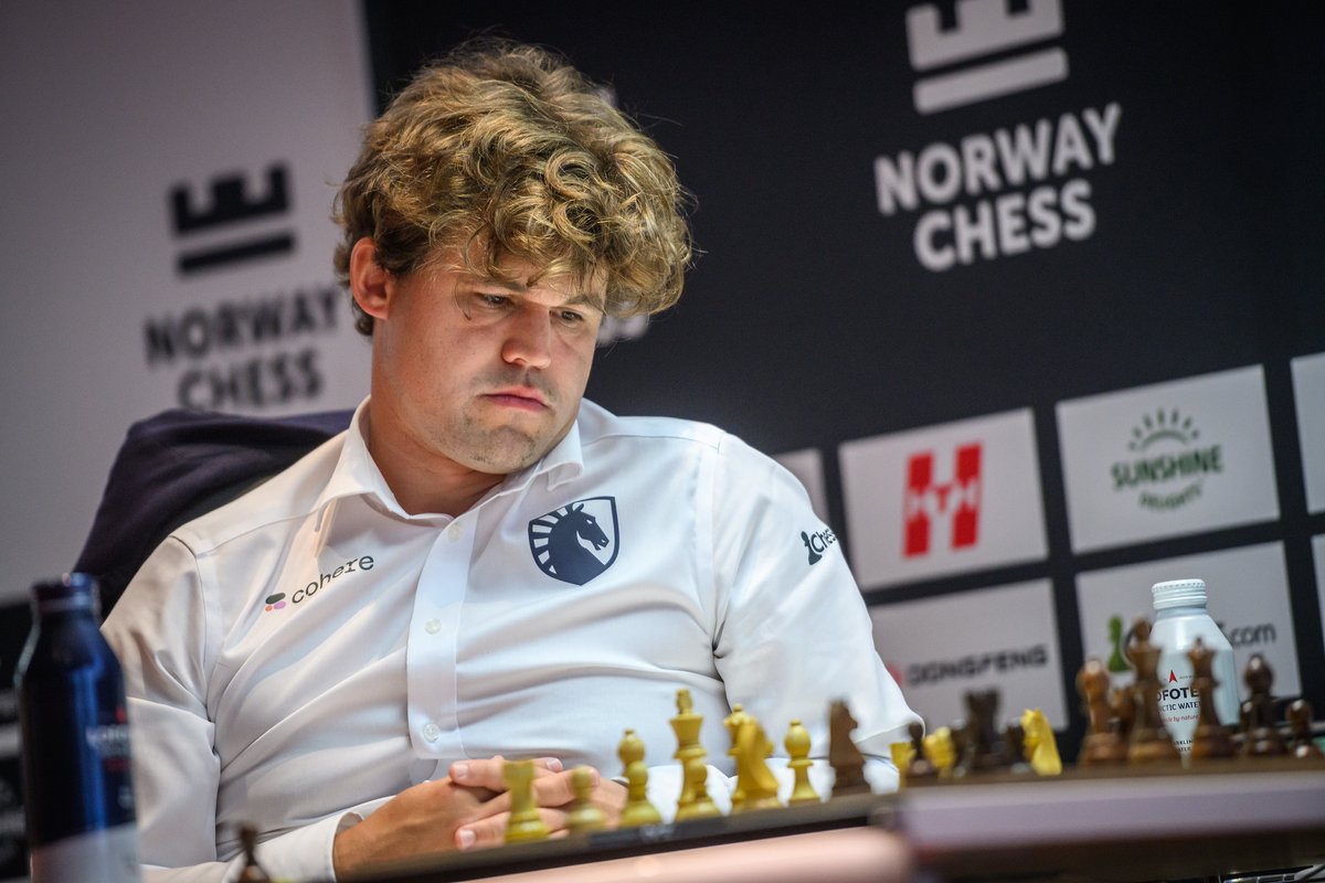 ChessbaseIndia's tweet photo. Praggnanandhaa takes down Magnus Carlsen again! After defeating Magnus with the White pieces in Round 4, Praggnanandhaa defeated the World no.1 with the Black pieces in Round 8 of Norway Chess 2026.

Pragg kept up the pressure on the board and the clock - and Magnus finally cracked! What a superb win for Praggnanandhaa - not many people can say they've defeated Magnus twice in Classical Chess in the same event! 

Going into the final 2 rounds, Pragg is on 12/24 points - just 2 points behind the leader Wesley So, and very much in the fight for the title!

Photos: Michal Walusza/ Norway Chess