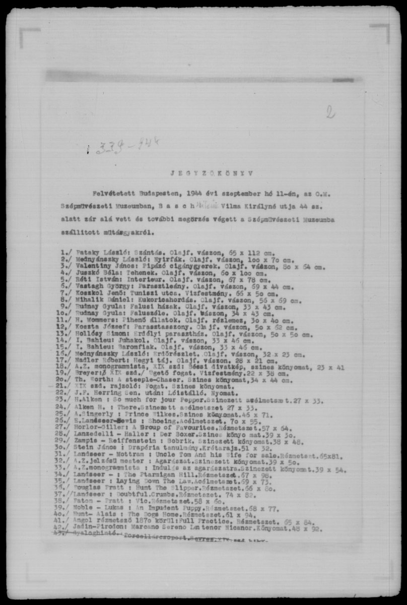 ArtRecoveryInit's tweet photo. 🖼️🔎 Tracing the Boy with a Pipe: From a Jewish Widow’s Home to a Modern-Day Auction Candidate

In June 1944, Hungarian authorities inventoried artworks taken from the Budapest apartment of Mrs. Béla Basch at Vilma királynő út 44. The resulting record — Szépművészeti Múzeum File 339/1944 — is part of the wartime paper trail showing how Jewish-owned cultural property was seized, catalogued, and moved into state-controlled custody under the language of “safekeeping.”

Among the works listed is Inventory #3:

Valentiny János: Pipás cigánygyerek
Oil on canvas, 80 × 64 cm

In English, the title means roughly “Romani Boy with a Pipe” or “Gypsy Boy with a Pipe.” The historical title uses a period ethnographic term. The subject — a young Romani figure — fits Valentiny’s "folk realist" genre-painting practice, which often depicted rural and Romani subjects with close attention to expression, costume, and everyday life.

🖼️ The Modern Market Candidate

A public Hungarian auction record shows a strikingly similar work:

Valentiny János — Pipázó fiú / “Boy Smoking a Pipe”
Oil on canvas, 80 × 64 cm
Signed lower left: “Valentiny J.”

The painting was offered by Nagyházi Galéria és Aukciósház in Auction 216 on 31 May – 1 June 2016, with a starting price of 480,000 HUF. Public market databases also preserve later references to a Valentiny Pipázó fiú with the same medium and dimensions.

2016 Nagyházi catalogue:
https://t.co/Ib5KUuYIP8

Műtárgy lot page:
https://t.co/h0zzg0vL5W

MutualArt reference:
https://t.co/6fe7ZMjQZa

🔎 Why This Candidate Matters

The overlap is unusually strong:

• Artist: Valentiny János — direct match
• Medium: oil on canvas — direct match
• Dimensions: 80 × 64 cm — exact match
• Subject: boy with a pipe — direct subject match
• Title drift: Pipás cigánygyerek → Pipázó fiú is entirely plausible

The wartime title is more specific: “Romani/Gypsy boy with a pipe.” The market title is shorter and more neutral: “Boy Smoking a Pipe.” That kind of title softening is common in later auction catalogues, especially where older descriptive titles used ethnic or socially charged terminology.

This is not yet final proof of identity. But it is a serious, document-based provenance lead. The match factors are too specific to ignore.

📜 The Gravity of File 339/1944

File 339/1944 is not a benign household list. It records the removal of artworks from a Jewish home in Budapest during the same period when Hungarian authorities were inventorying, sealing, and redirecting Jewish-owned cultural property into state-supervised channels.

That matters because restitution research is not limited to famous museum masterpieces. A modest genre scene can carry the history of a destroyed household. A painting does not need to be monumental to be stolen. It only needs to have been taken.

Here, the Basch file provides the wartime starting point. The 2016 auction record provides a possible modern market appearance. What remains missing is the chain between them.

⚖️ The Provenance Questions

@ArtRecoveryInit calls on Nagyházi Galéria és Aukciósház, later market participants, and any current holder of Valentiny János’s Pipázó fiú to disclose the full provenance for the work, including:

• pre-1944 ownership records;
• any reference to Mrs. Béla Basch, Vilma királynő út 44, or File 339/1944;
• postwar custody, transfer, sale, inheritance, export, or restitution documentation;
• auction-house intake records and consignor-provided provenance;
• high-resolution front and verso photographs;
• frame labels, stretcher markings, stamps, inventory numbers, or export notations; and
• any institutional correspondence involving the Szépművészeti Múzeum/Museum of Fine Arts, Budapest.

The public auction record does not appear to provide a complete wartime and postwar provenance. That gap matters because the 1944 Basch inventory identifies a Valentiny painting with the same artist, same subject, same medium, and same dimensions.

🧾 Restoring the Broken Chain

The question is direct:

Is the Pipázó fiú that appeared in the Hungarian market the same canvas listed as Inventory #3 in the 1944 Basch seizure file?

If no, the records showing a separate lawful provenance should be made public.

If yes, the painting’s history must be corrected, and the Basch family’s ownership must no longer be erased.

Every inventory line represents a life interrupted. Every recovered link in the chain brings history one step closer to justice.

#HolocaustArtRecovery #ProvenanceResearch #BaschCollection #ValentinyJános #Hungary #Restitution #WashingtonPrinciples #HEARAct 

@WJRORestitution @nytimesarts @News24Arts @WorldJewishCong @hyperallergic @ProvenanceThe @HolocaustMI @schuhmacher @brand_arthur @raydowd @ncph @cnni @bbcarts @guardian @Adam_FineArt @LordFredericLe1 @Jerusalem_Post
