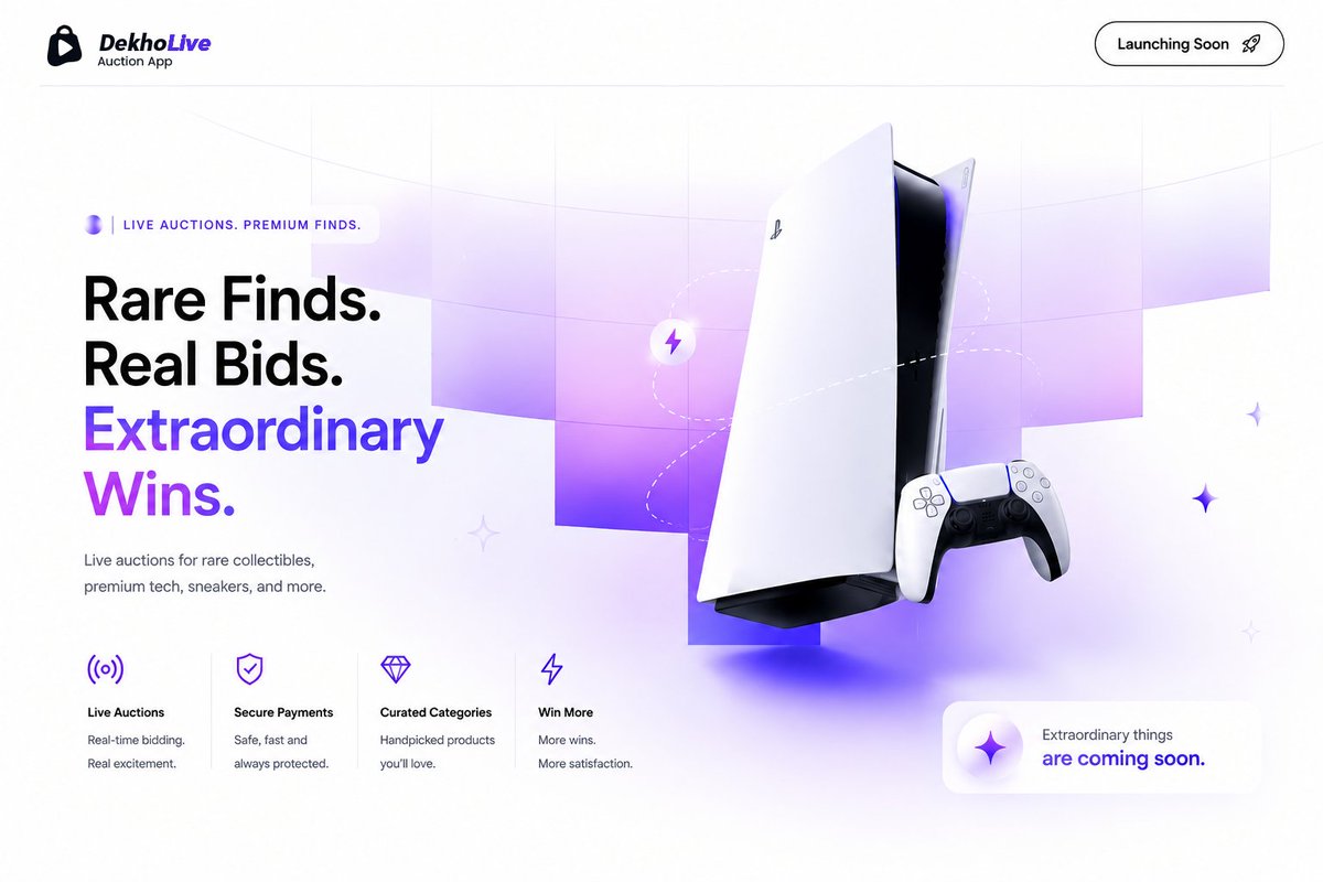 dekholiveshop's tweet photo. Rare finds.
Real bids.
Extraordinary wins.
From sought-after collectibles to premium tech, DekhoLive is building a place where every auction feels like a discovery.🔨
Launching Soon
#DekhoLive #AuctionApp #CollectorsCommunity https://t.co/Yhu40MKIrD