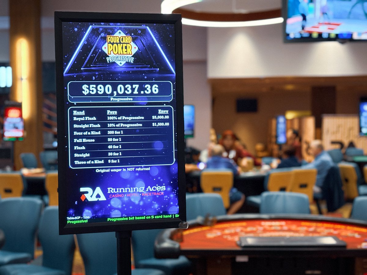 RunAces's tweet photo. Somebody has to win it!
Four Card Poker Progressive is now over $590K and still growing. The next winning hand could be worth a life-changing payday.

Come play your cards right. ♠️💰 https://t.co/LvEwUFNmkq