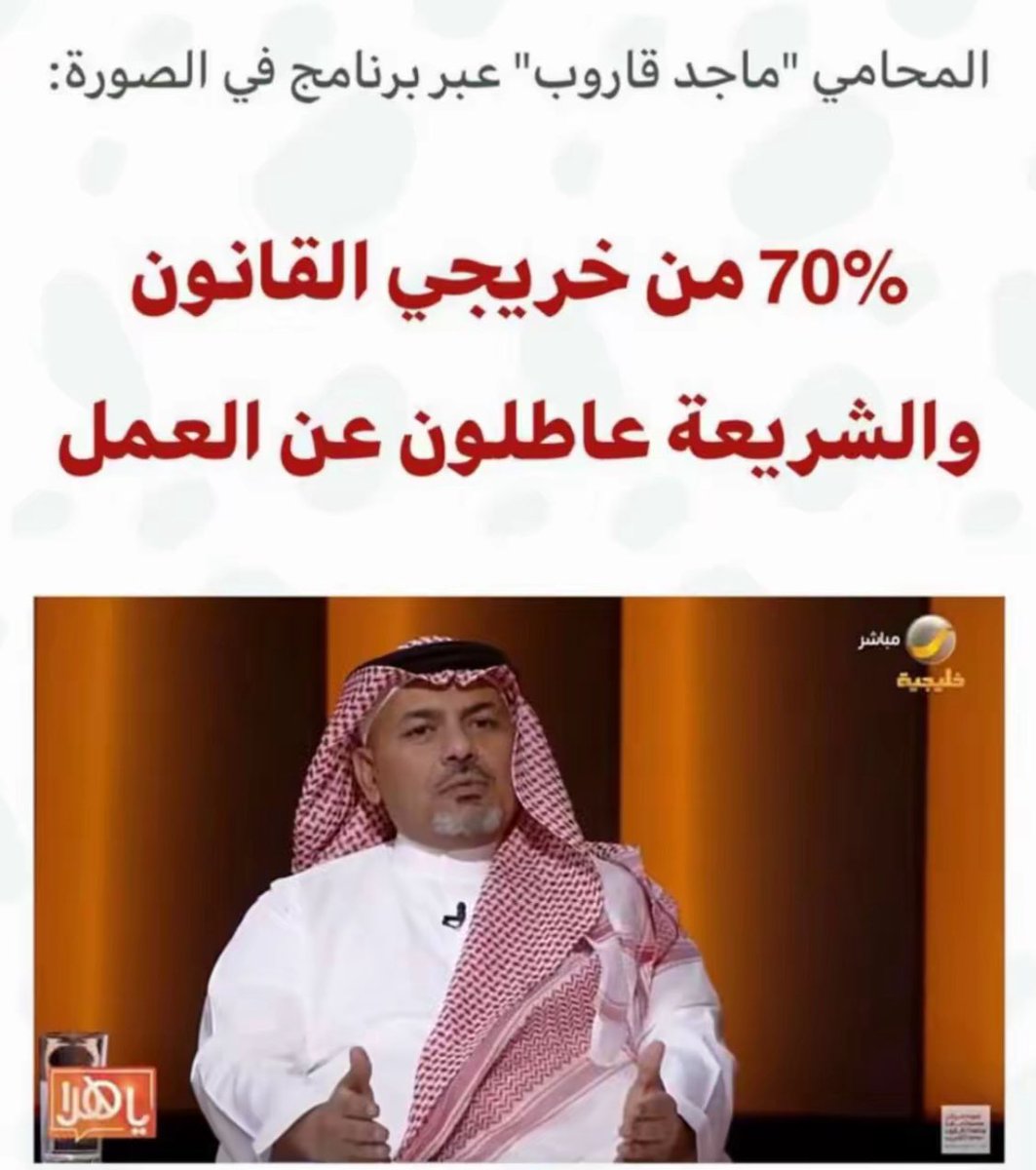 Kn_0kn's tweet photo. بعد سنين الدراسة والتعب، ٧٠٪ من خريجي الشريعة والقانون عاطلين! لازم حل سريع لهالكارثة.
#ثلوثيه_الرومانسيه #المحاوله_الثالثه6 #التدريب_التقني https://t.co/WZCtjniYLg