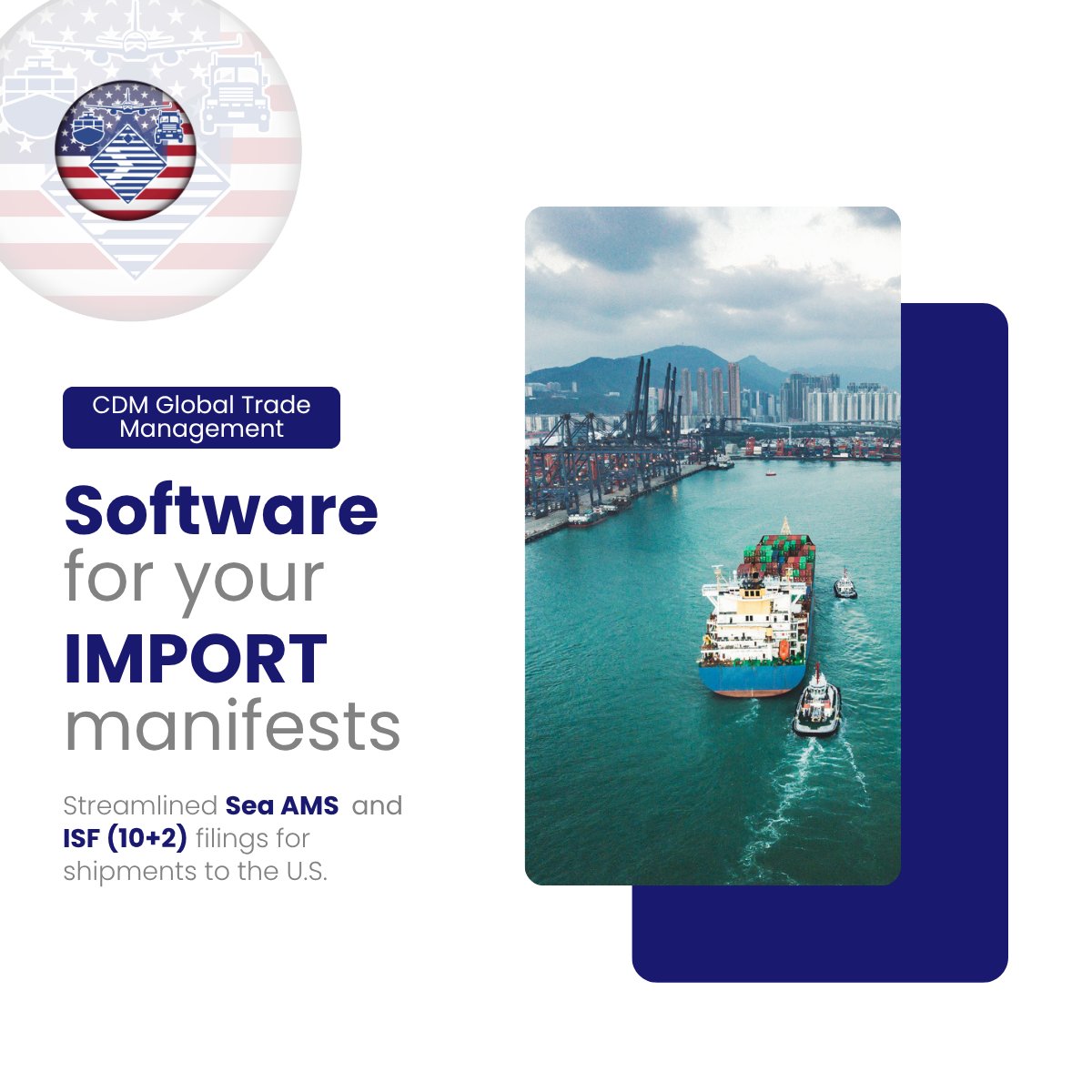 cdmdarrellortiz's tweet photo. Our software streamlines your Sea AMS  and ISF (10+2) filings for #imports to the US. Start your #logisticsmanagement the right way.

#logistics #freight #freightforwarding #shipping #cargo #forwarder https://t.co/O7BnPPKoZF