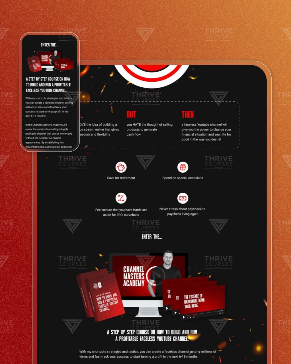 ThriveCourses's tweet photo. Your course deserves a sales page that works as hard as you do 😉

Swipe through for a sneak peek at some of the sales pages Thrive has built for our clients, designed not just to look good, but to do one thing exceptionally well: convert 🙌🏻

Because here is what most course creators get wrong about selling their course online:

A great course without a great sales page is like a world-class product hidden in an unmarked box. The value is there. But nobody buys what they cannot clearly see, understand, and trust.

Every Thrive client sales page is built with one goal in mind, to tell your potential student exactly what they will get, exactly why they need it, and exactly why you are the person to teach them. 🎯

✔ Clear, compelling course positioning
✔ Conversion-focused copy that speaks directly to your ideal student
✔ Professional design that builds instant trust and credibility
✔ A seamless buying experience from first click to enrollment

This is what done-for-you course creation looks like at Thrive. All the way to the page that does the selling for you 💙

📅 Ready to have a sales page that works while you sleep?

Book your free consultation, link in bio.

#ThriveCourses #SalesPage #CourseCreator #OnlineCourse