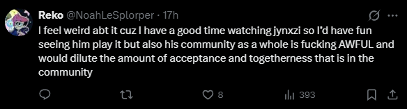 GDangerNator's tweet photo. @Blank9988 @traceyy__1 follower count means nothing in this context what? if you wanna talk about that then here's someone with 266 followers making my same point. I appreciate what the ranked team has done and I have a ranked subscription, but we don't need jynxzi in mcsr. https://t.co/wwub6WDRw4