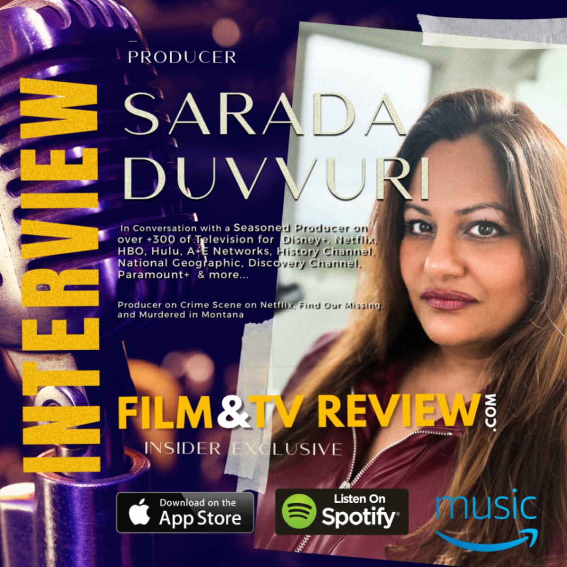 FTVReviewcom's tweet photo. 300 hours of TV! 🤯 Hear Producer Sarada Duvvuri on 20 years with #Netflix, #HBO &amp; #DisneyPlus. A raw look at #TrueCrime! 🎙️
CW: Graphic crime scene descriptions. Listen at https://t.co/xYPnpBkfXa https://t.co/28qy4jprXx