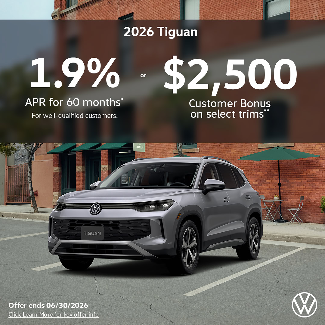 CroninAutoInc's tweet photo. 2026 Tiguan SE with 4MOTION
$299/month for 36-month lease. After a $700 Customer Bonus. $4,499 due at signing. Excludes tax, title, license, options and dealer fees. No security deposit. For well-qualified customers. Limited inventory available. Offer ends June 30, 2026. https://t.co/W4Lkxv07Yq