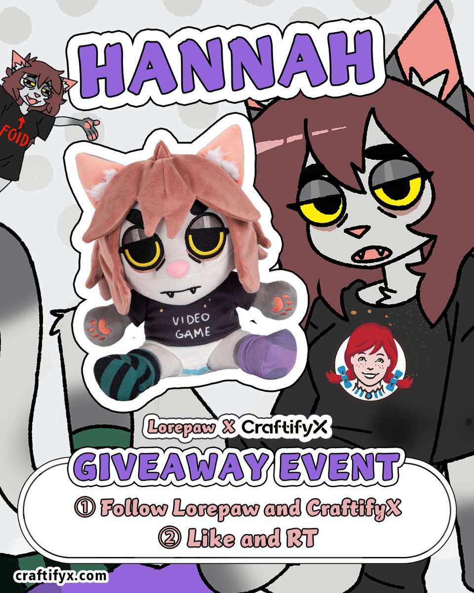 LorepawYT's tweet photo. to celebrate 200% funding, we're giving away a hannah plush to one (1) lucky winner! (you'll just have to pay shipping if you win)

to enter, follow @LorepawYT and @craftifyxco 
and REPOST and LIKE this tweet!

you will recieve the hannah plush, as well as any unlocked bonuses. https://t.co/thuKbqkoKB
