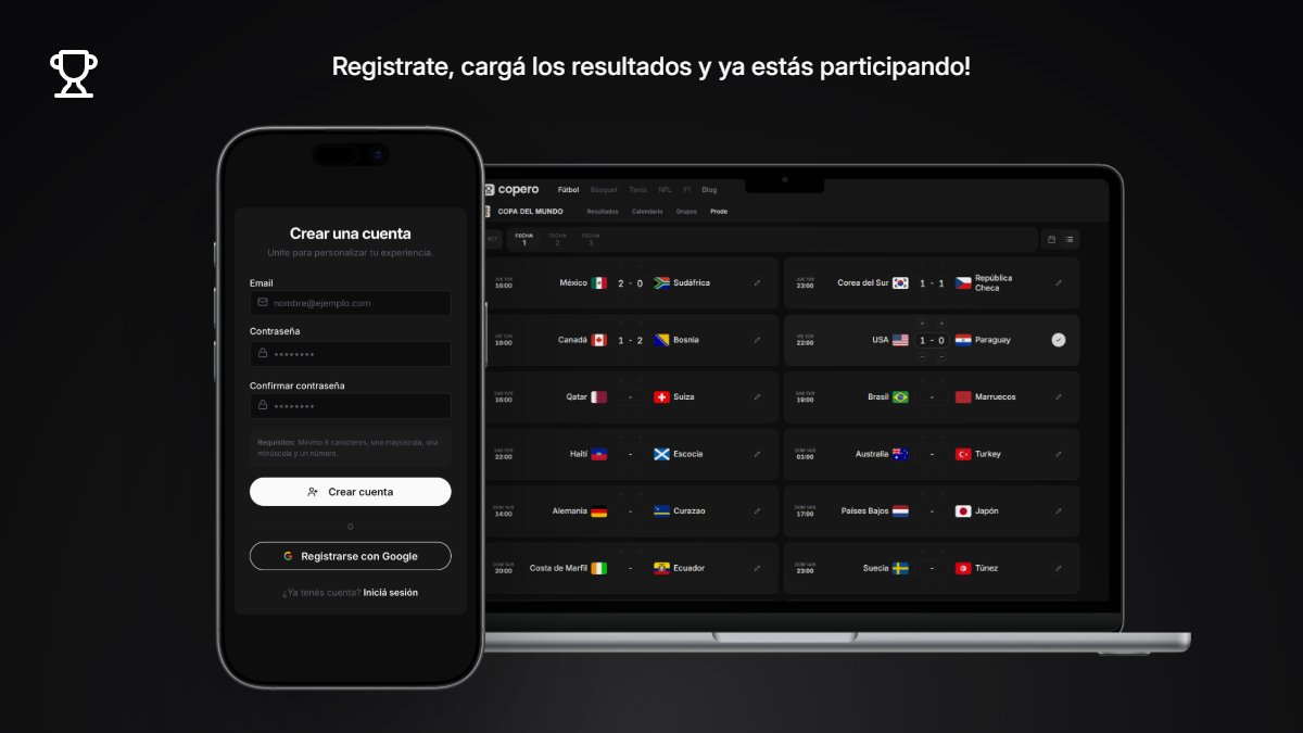 coperoweb's tweet photo. Podés jugar entrando directo desde el navegador de tu teléfono o computadora📱💻

Te registrás en segundos con tu cuenta de Google o email, seleccionás tus resultados partido a partido y los confirmás para que queden guardados. https://t.co/5cgaNDRmc1