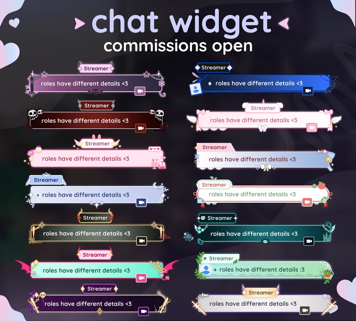 vryhoth's tweet photo. commissions open june – july 🧡

chat widget commissions are now open!

➜ twitch, youtube, kick or tiktok
➜ multistreaming supported

⭐️ works with streamelements or streamer bot

➡️ order via vgen https://t.co/pXPEO14cN3