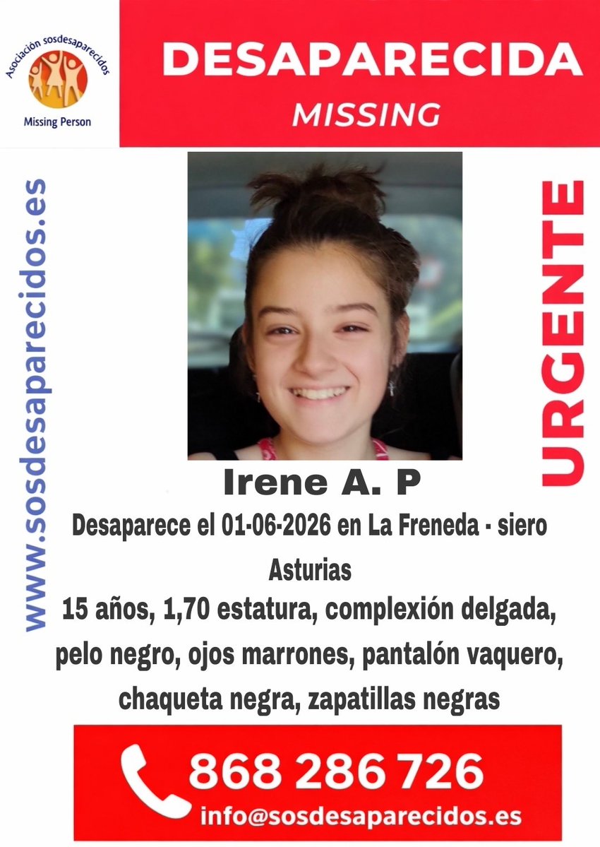 sosdesaparecido's tweet photo. 🆘 DESAPARECIDA
#España #sosdesaparecidos #Desaparecido #Missing #Siero #Asturias
Síguenos @sosdesaparecido
Fuente: sosdesaparecidos https://t.co/0GZiltOtJA