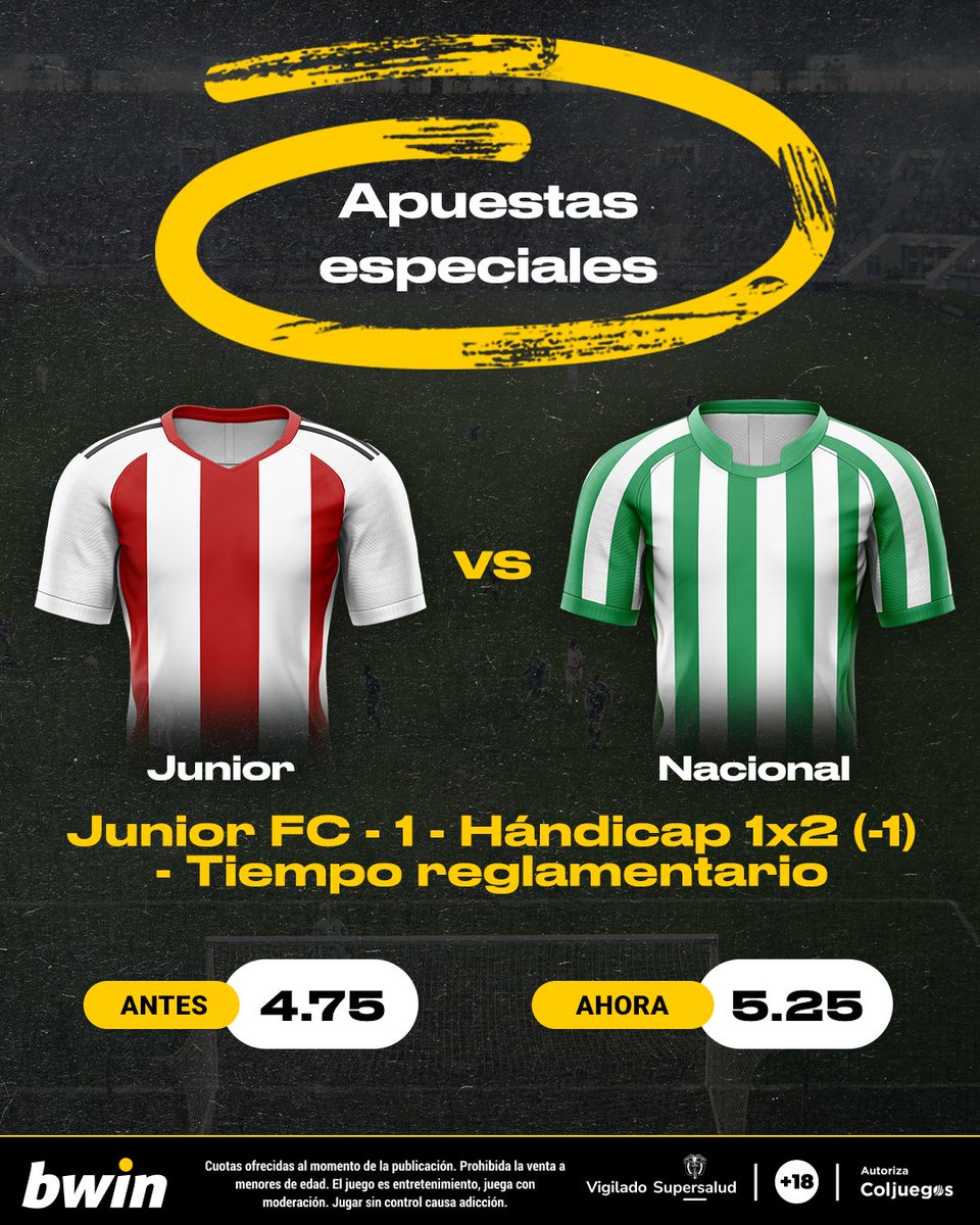 BwinColombia's tweet photo. 🦈 ⚽ Junior intentará aprovechar la localía para sacar ventaja 
✅ Nacional buscará sostener la regularidad que mostró durante los playoffs.

Doble oportunidad: Junior o empate: 1.41
Ambos equipos marcan: Sí: 1.75

Más cuotas en https://t.co/VSeraV3TRV https://t.co/aMavd1YGV9