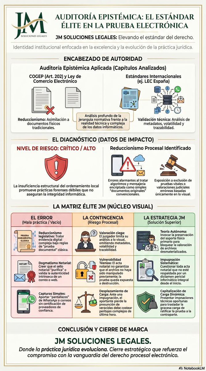 JMSolucionesEc's tweet photo. ¿Crees que un acta notarial de materialización hace blindada tu prueba digital en el COGEP? Falso. El sello fedatario certifica lo que se ve en la pantalla, no que el correo o chat no haya sido manipulado previamente. Sin peritaje informático, tu prueba está en riesgo. #cogep https://t.co/q6QnL1M5FA