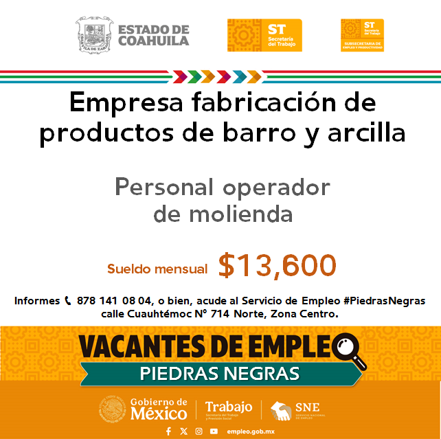 SNEPIEDRAS's tweet photo. 📢Vacantes de empleo en #RegiónNorte  #PiedrasNegras
 
📌 Servicio de Empleo #PiedrasNegras
 📍 Dirección: Cuauhtémoc N° 714 Norte, Zona Centro
📞 Informes: 878 141 08 04

Contáctanos hoy mismo.  

#Coahuila https://t.co/S3qCpWsbV8